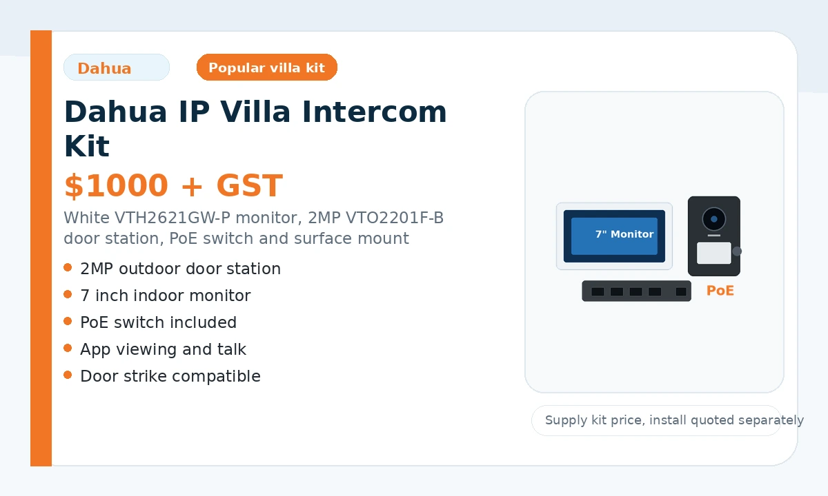 Dahua IP Villa intercom kit with monitor door station and PoE switch